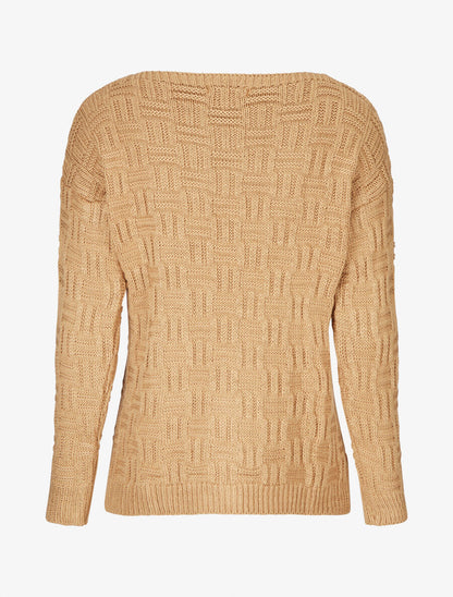 Pull uni en maille à imprimé graphique - Camel - 2
