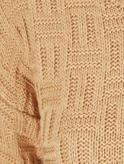 Pull uni en maille à imprimé graphique - Camel - 3