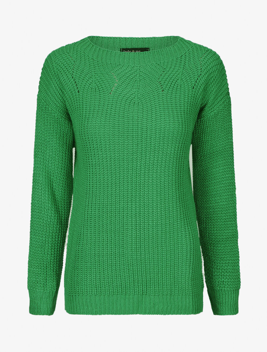 Pull uni en grosse maille à col bateau - Vert - 5