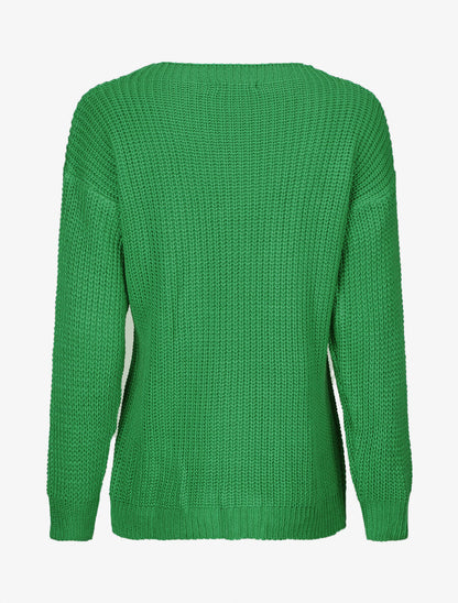 Pull uni en grosse maille à col bateau - Vert - 2
