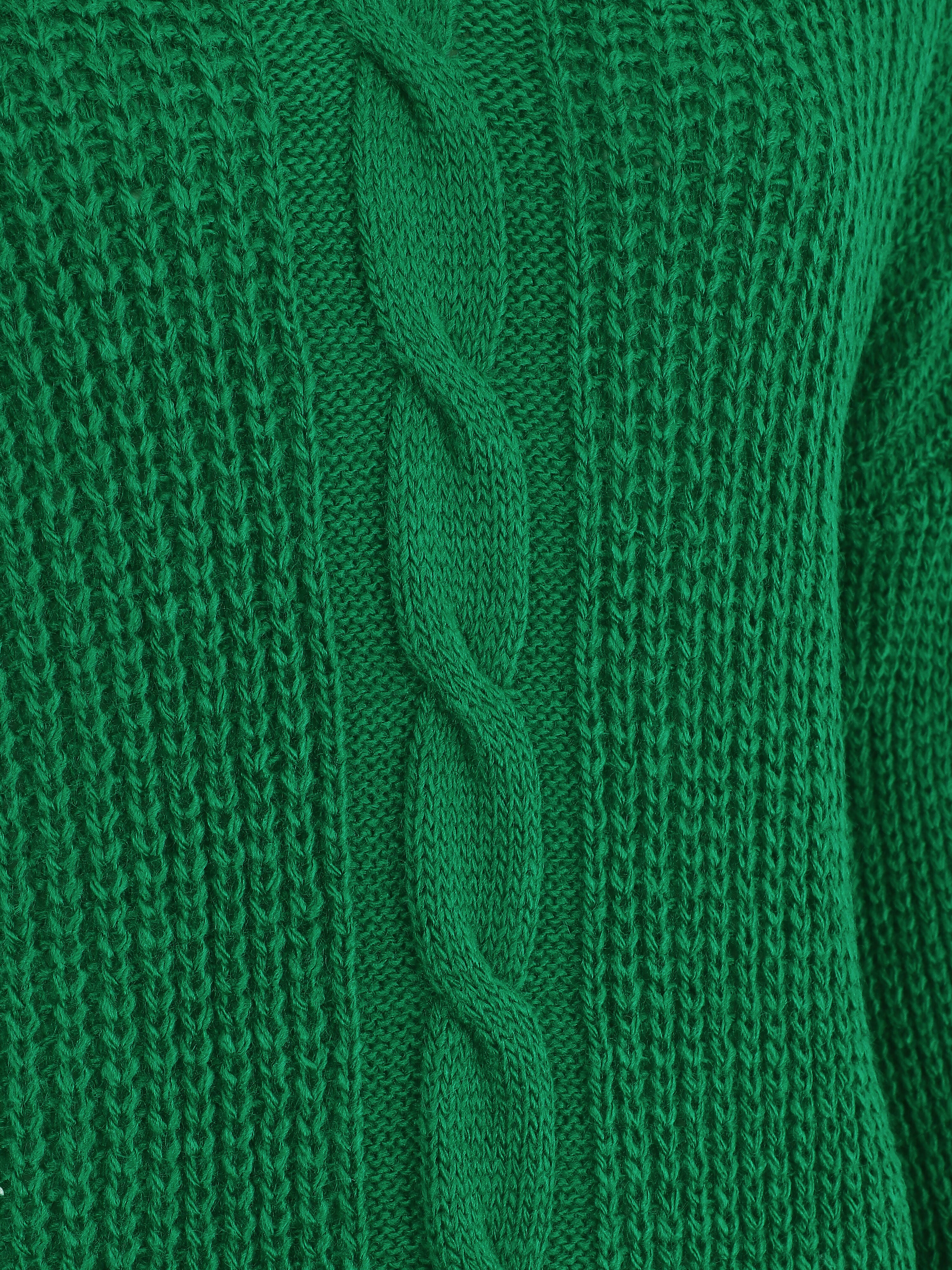 Pull uni à col V et torsade - Vert - 3