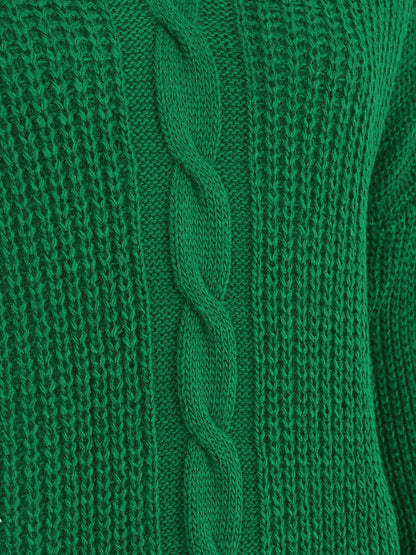 Pull uni à col V et torsade - Vert - 3