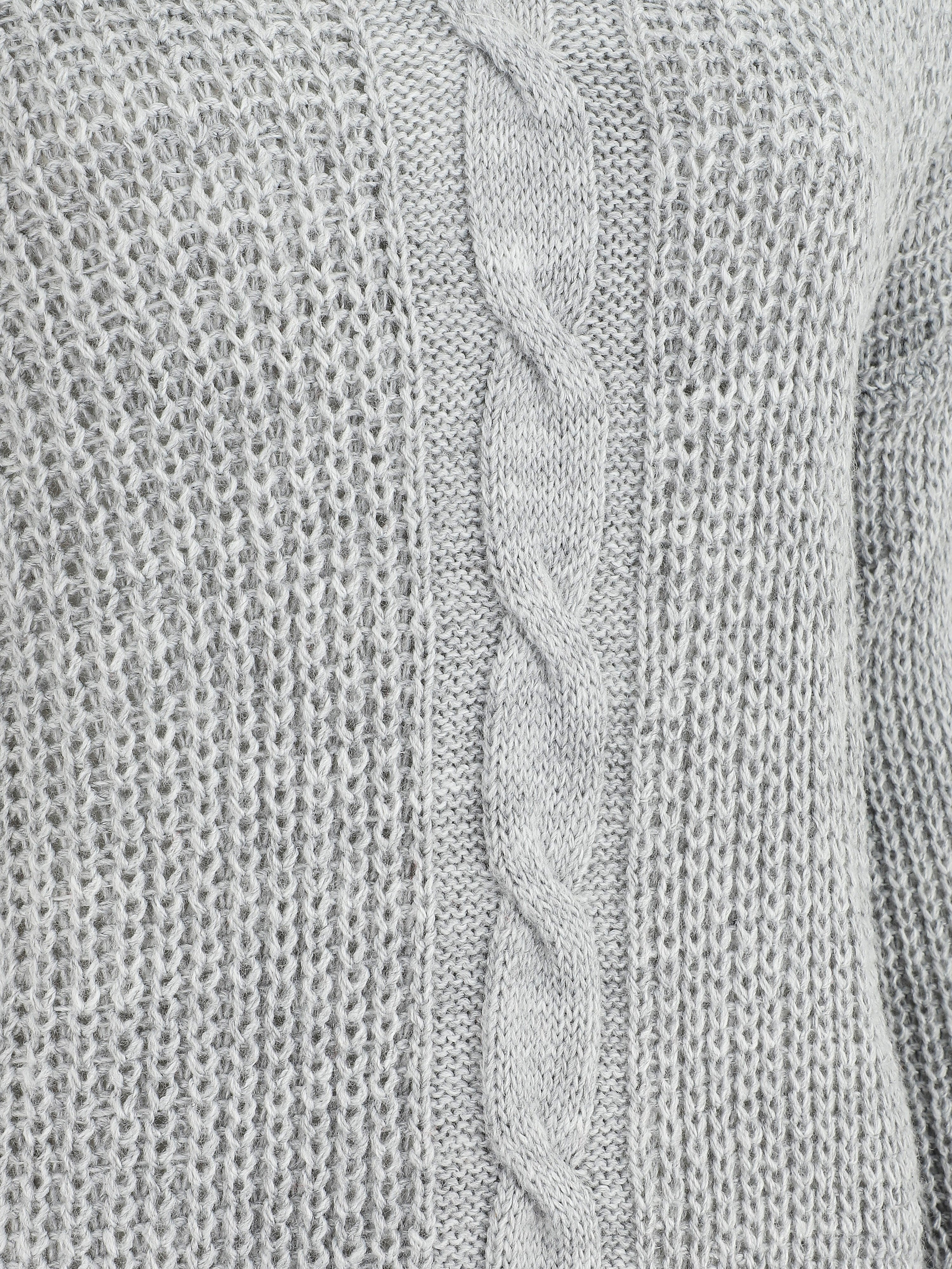 Pull uni à col V et torsade - Gris - 3