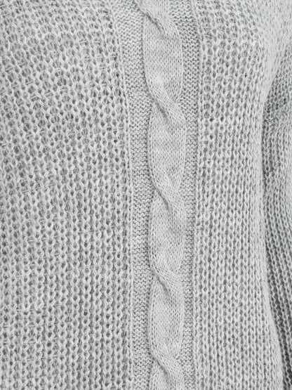 Pull uni à col V et torsade - Gris - 3