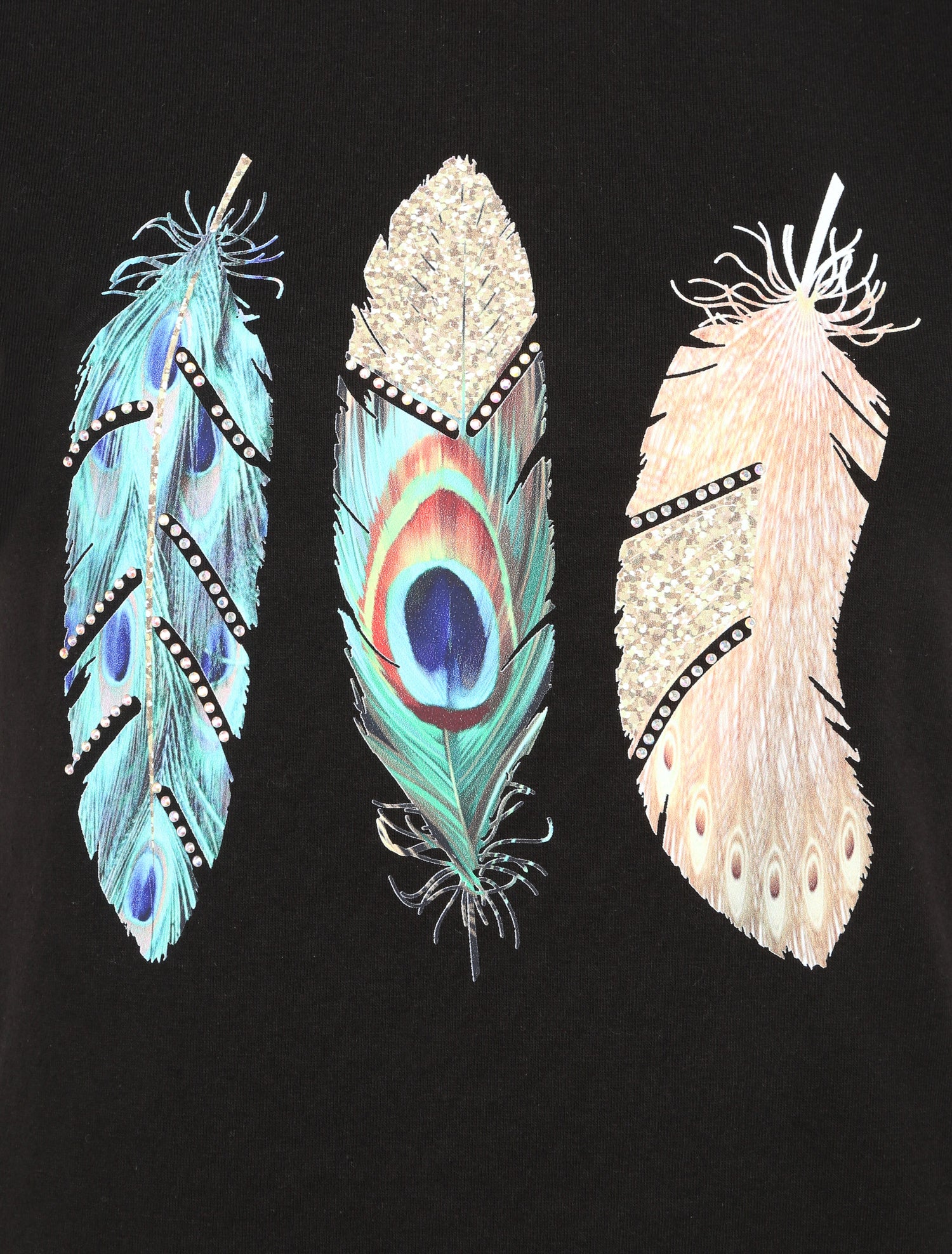 T-shirt à motif plumes et strass - Noir - 3