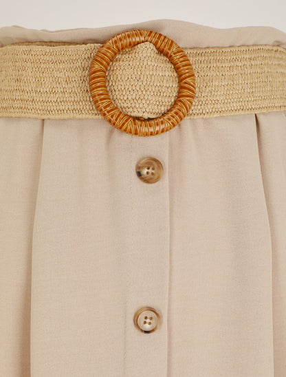 Jupe longue évasée à boutons - Beige - 3
