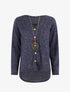 Pull ample à boutons décoratifs - Bleu foncé - 5