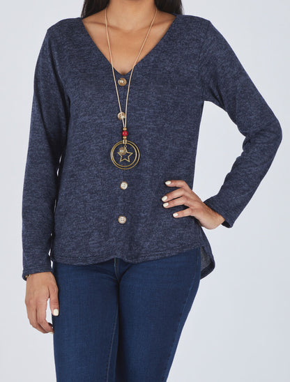 Pull ample à boutons décoratifs - Bleu foncé - 4