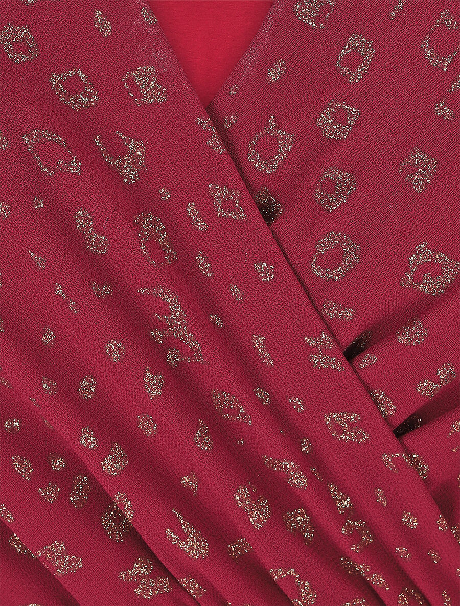 Robe mi-longue cache-coeur à imprimé graphique doré - Bordeaux - 3