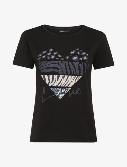 T-shirt à motif coeur et imprimé animaux - Noir - 4