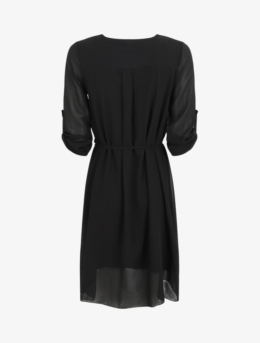 Robe en voile à col V zippée - Noir - 2