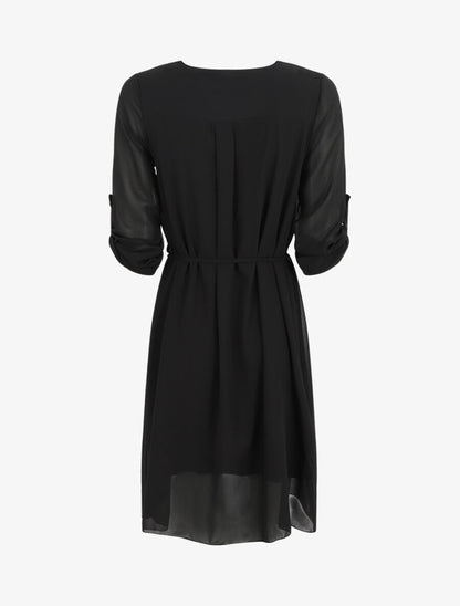 Robe en voile à col V zippée - Noir - 2