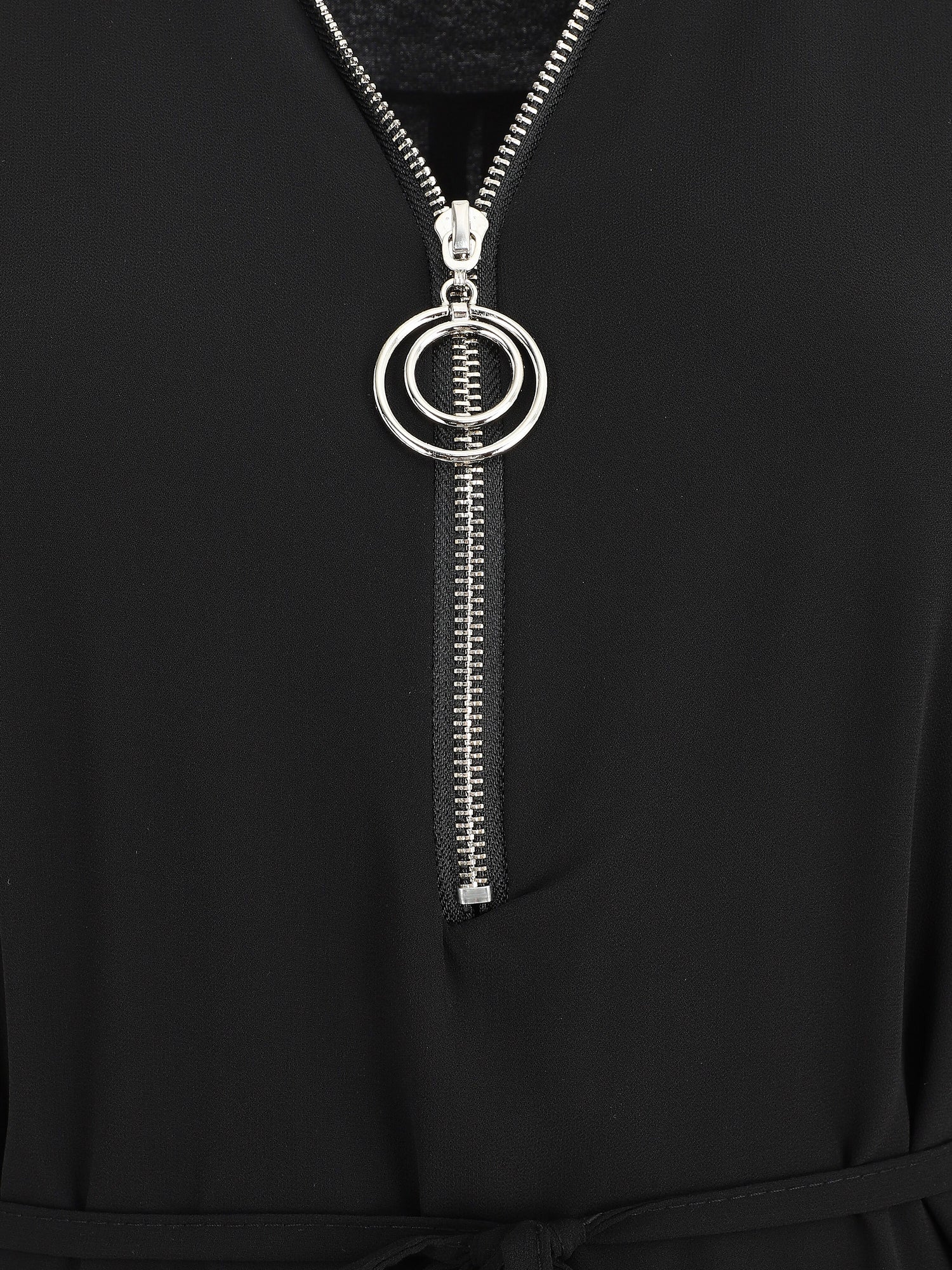 Robe en voile à col V zippée - Noir - 3