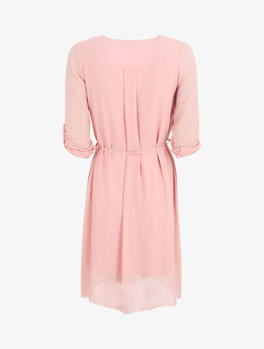 Robe en voile à col V zippée - Rose - 2
