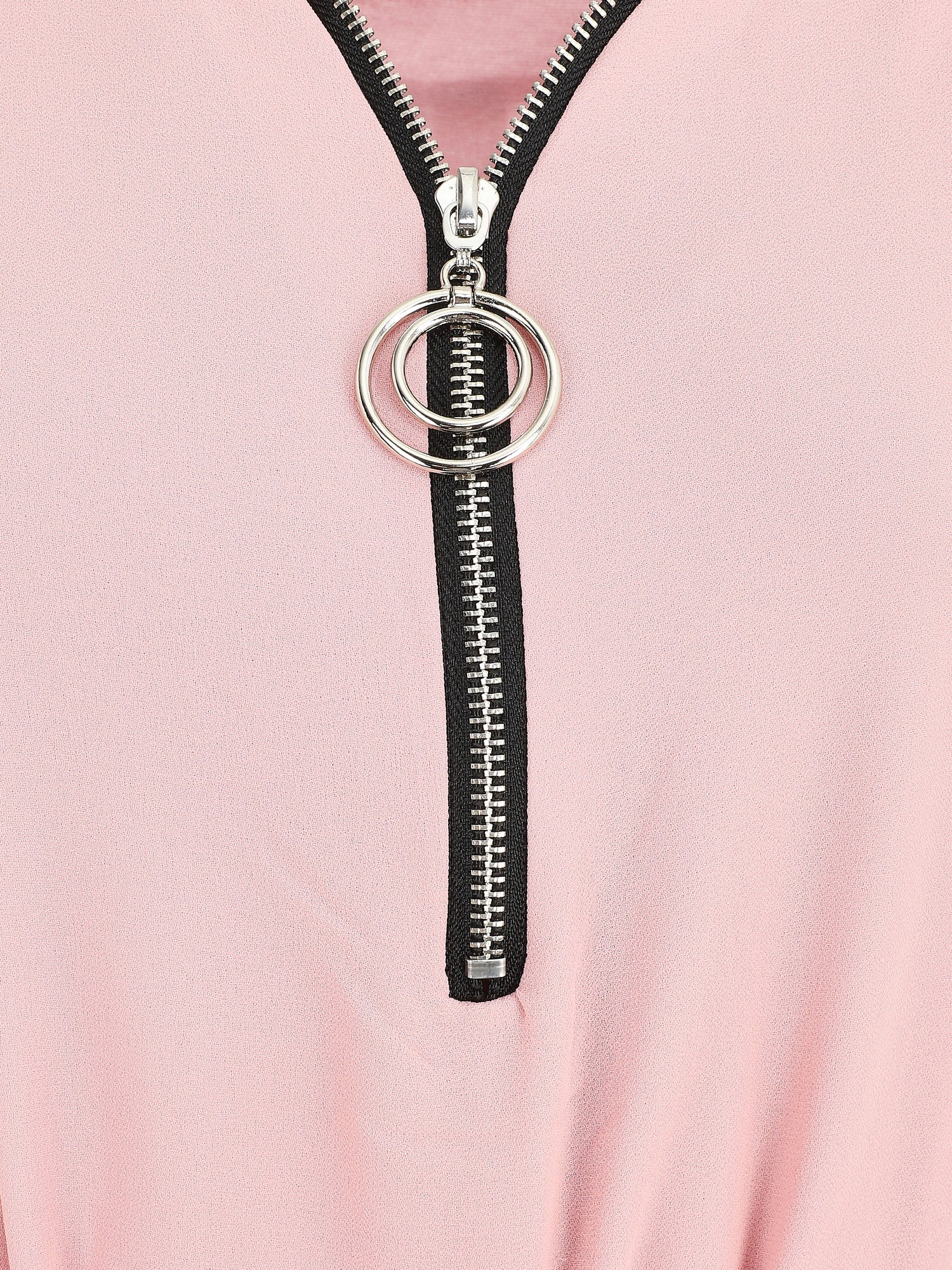 Robe en voile à col V zippée - Rose - 3
