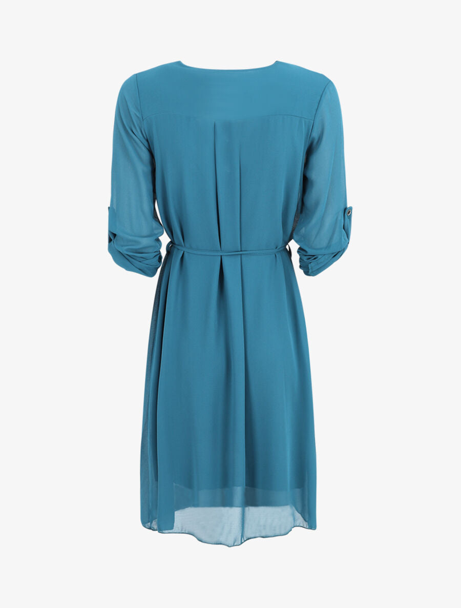 Robe en voile à col V zippée - Bleu canard - 2