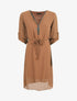 Robe en voile à col V zippée - Camel - 1