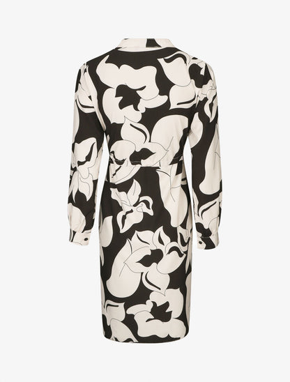 Robe chemise à taille élastiquée imprimé grandes fleurs - Noir - 2