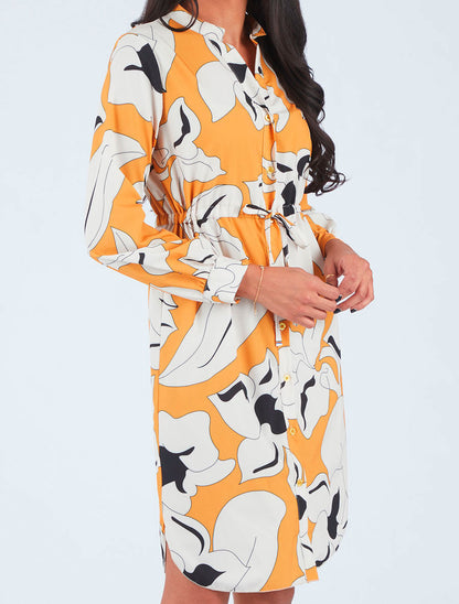 Robe chemise à imprimé fleurs - Jaune moutarde - 4