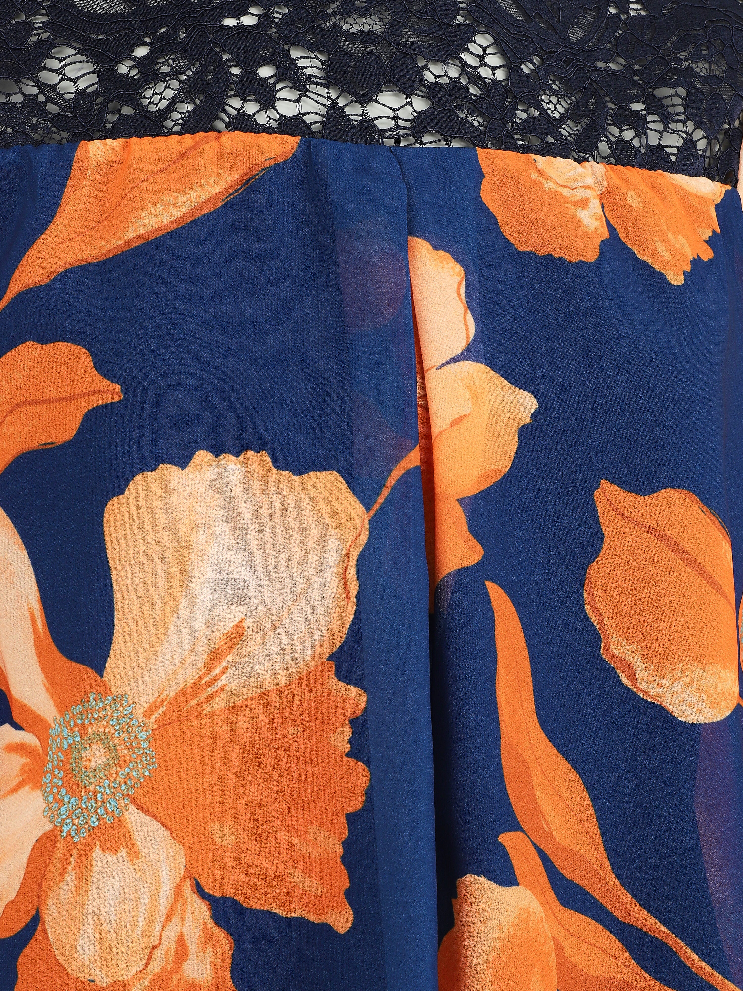 Blouse en voile imprimé grandes fleurs - Marine - 3