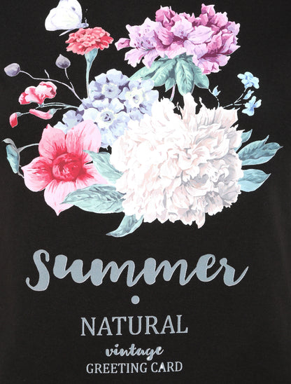 T-shirt à motif bouquet de fleurs - Noir - 3