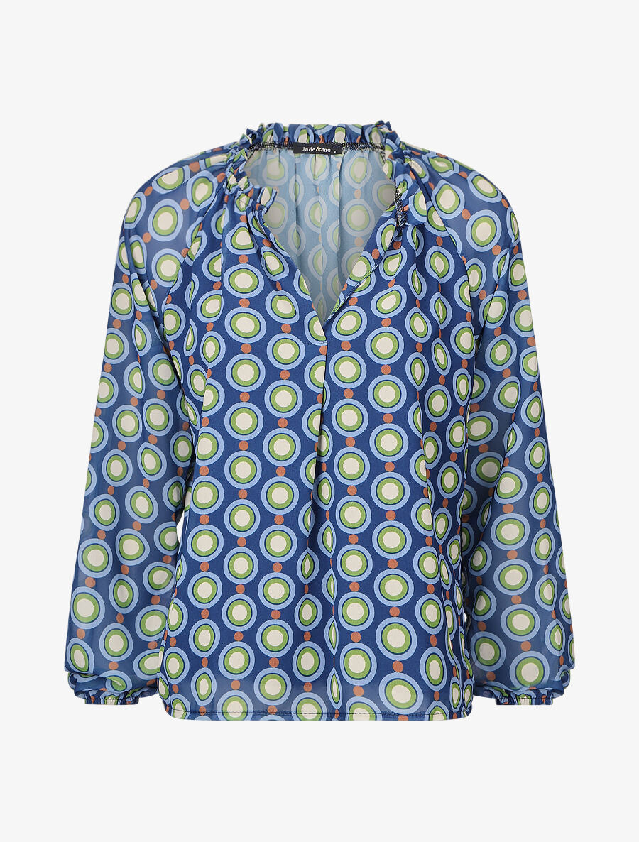 Blouse vaporeuse à imprimé vintage - Marine - 1