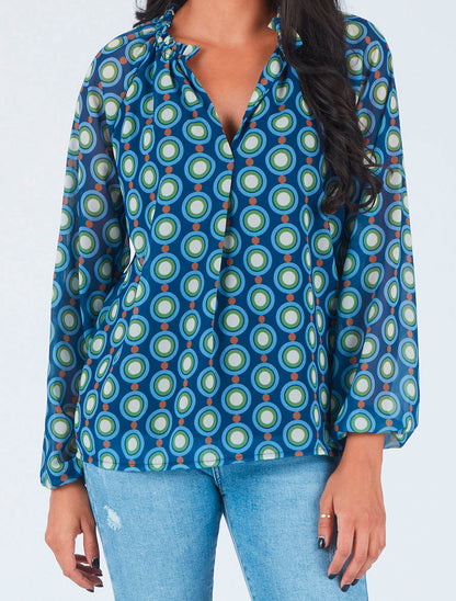 Blouse vaporeuse à imprimé vintage - Marine - 4