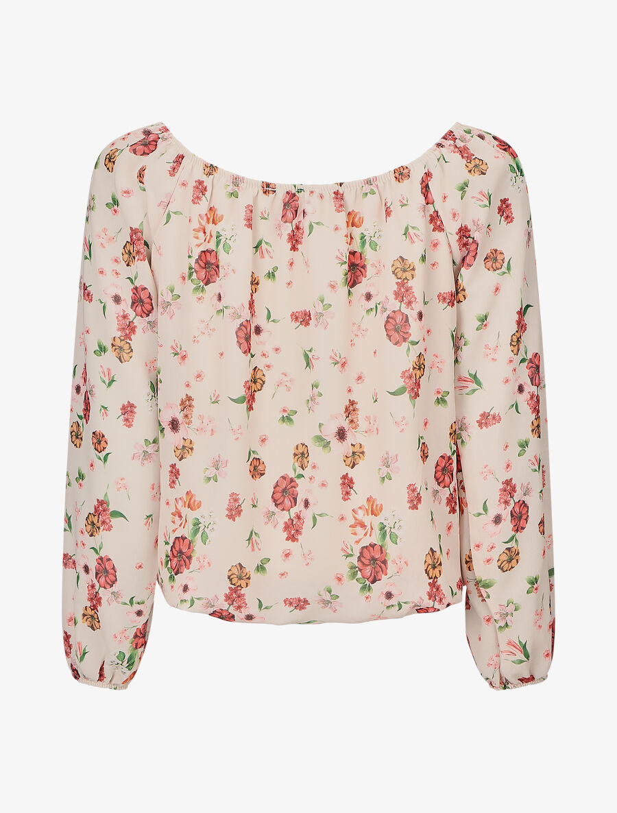 Blouse imprimé fleuri à manches transparentes - Beige - 2