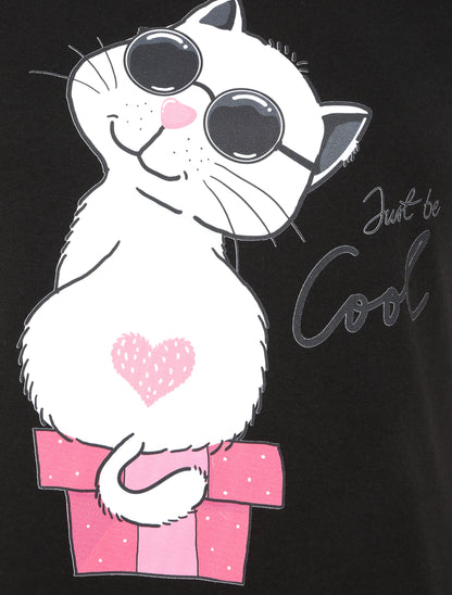 T-shirt à motif chat - Noir - 3