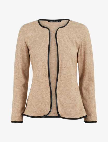 Gilet uni à liseré texturé - Beige - 5