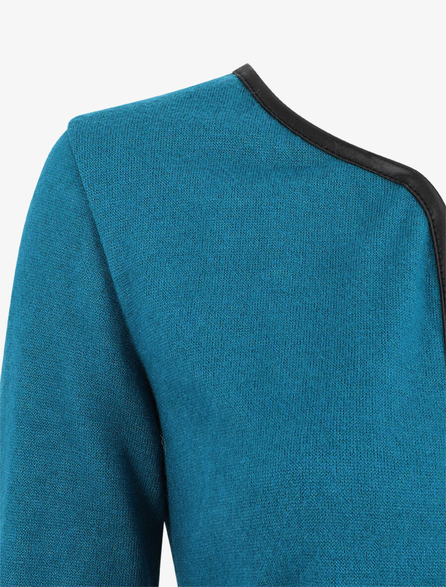 Gilet uni à liseré texturé - Bleu canard - 3