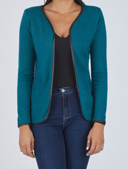 Gilet uni à liseré texturé - Bleu canard - 4
