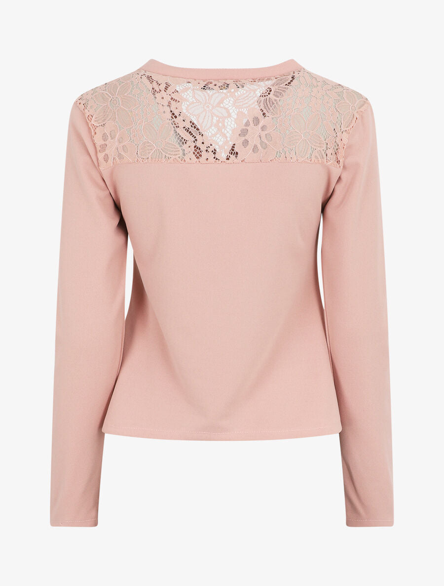 Blouse unie à dentelle - Rose - 2