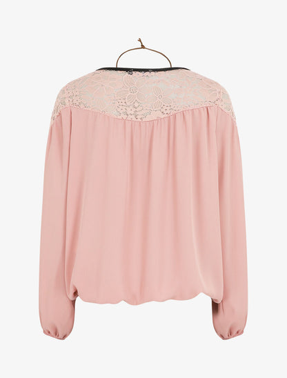 Top fluide à dentelle - Rose - 2