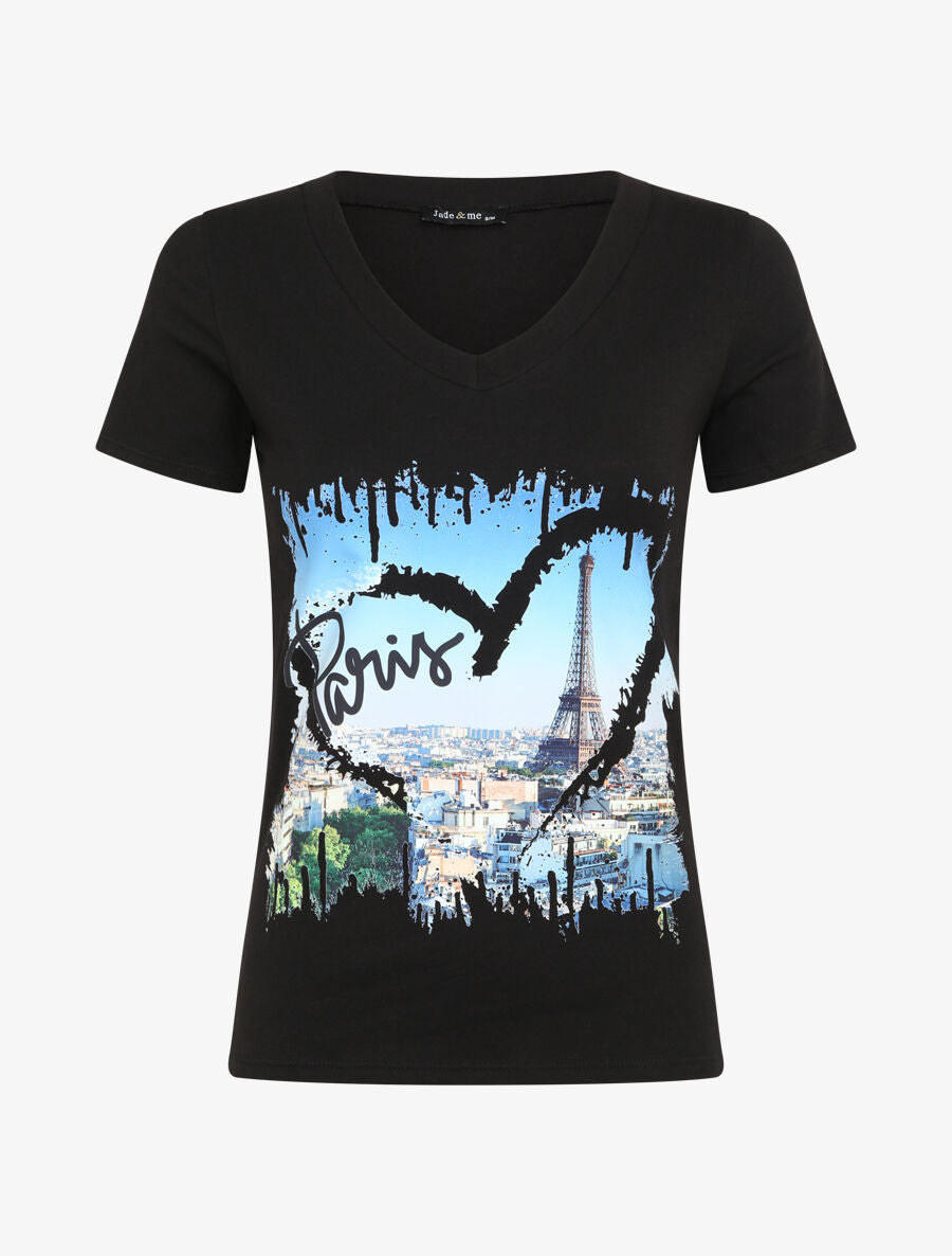 T-shirt slim à flocage Paris - Noir - 1