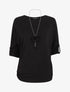 Pull ample uni avec sautoir - Noir - 1