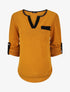 Pull col V contrastant à manches retroussables - Jaune moutarde - 4