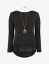 Pull droit rayé à doublure voile - Noir - 1