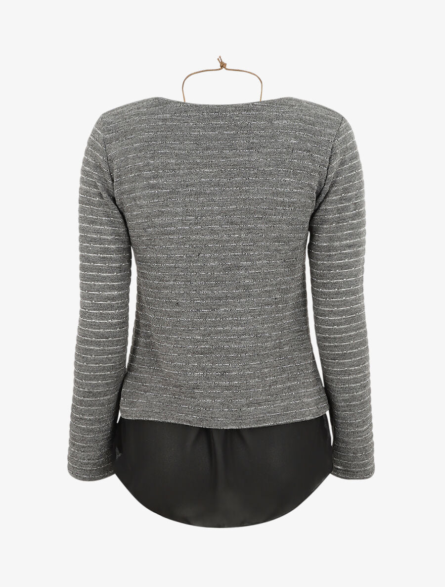 Pull droit rayé à doublure voile - Gris - 2