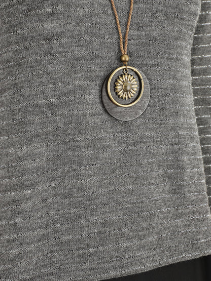 Pull droit rayé à doublure voile - Gris - 3