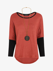 Pull chauve-souris à bas asymétrique - Terre de sienne - 1