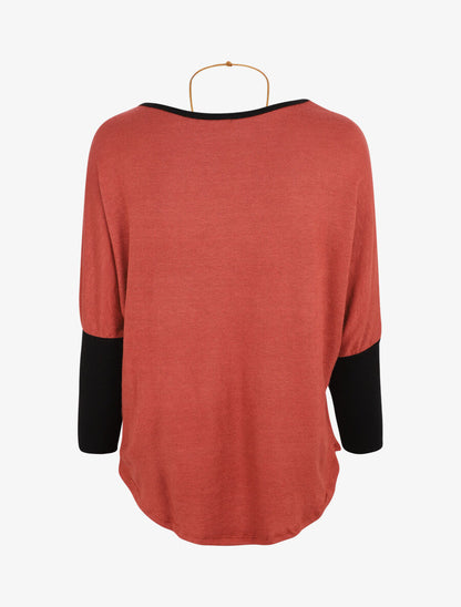 Pull chauve-souris à bas asymétrique - Terre de sienne - 2