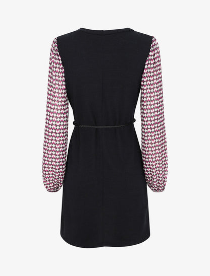 Robe coupe droite à manches imprimé mosaïque - Noir - 2
