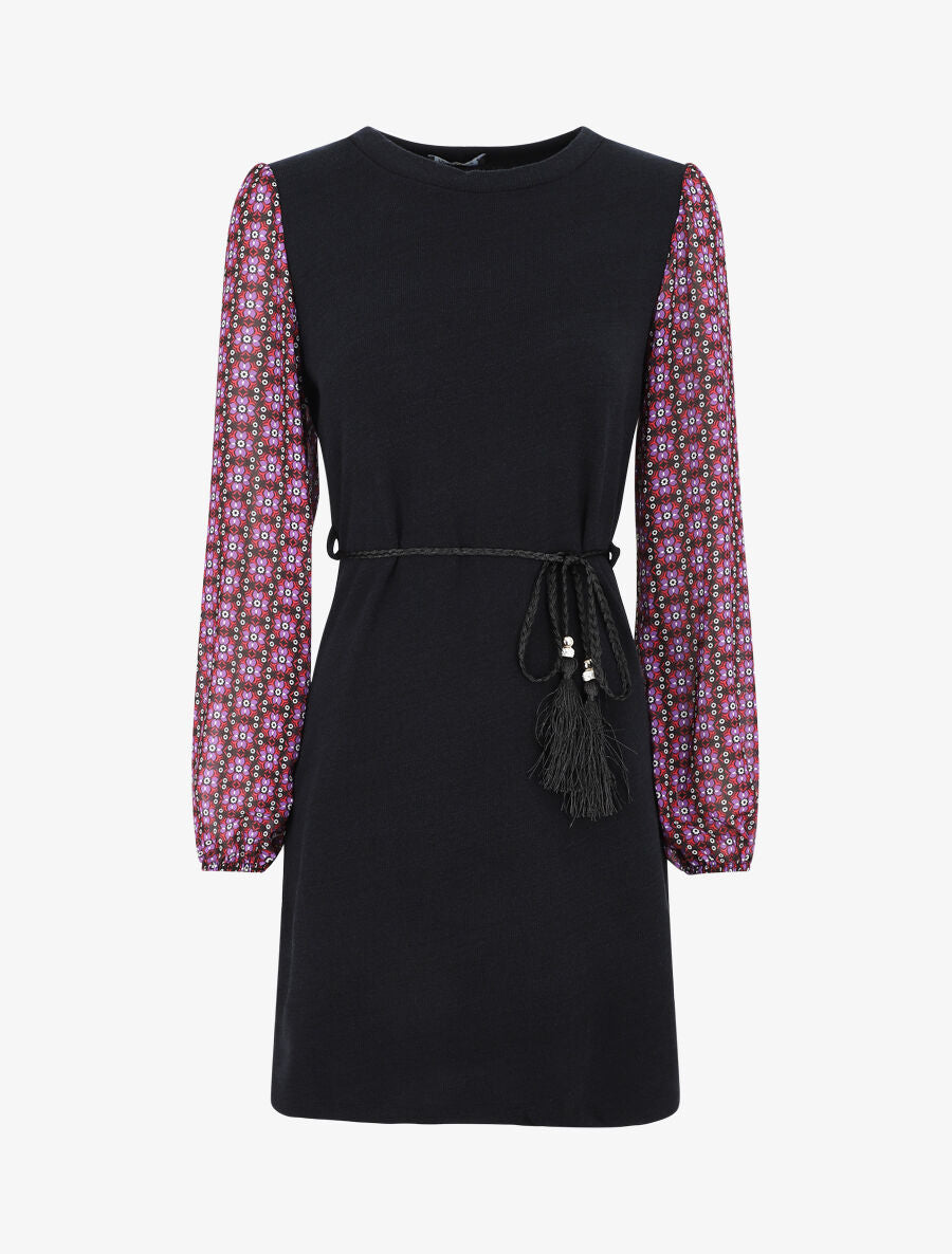 Robe coupe droite à manches imprimé fleuri - Violet - 1