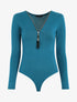 Body en maille uni à col V zippé - Bleu canard - 4