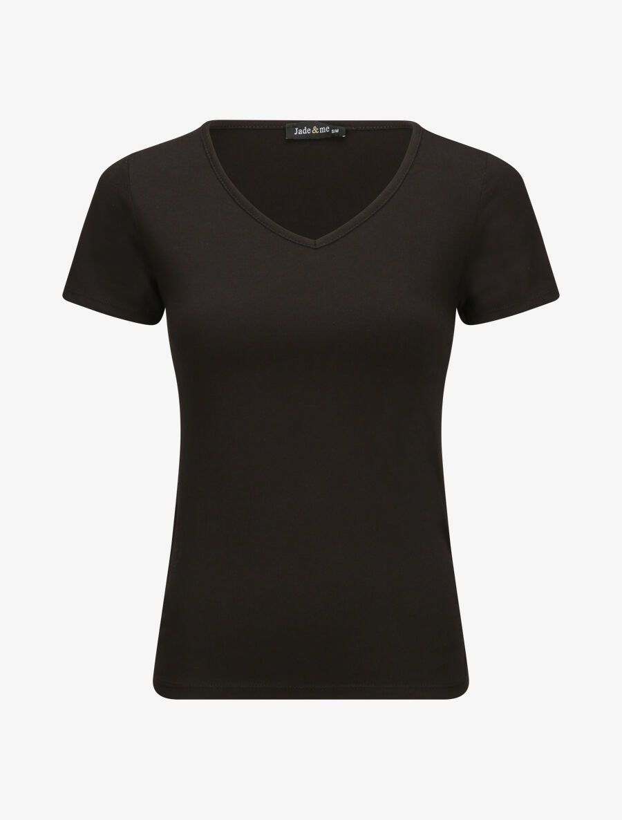 T-shirt à col V - Noir - 1
