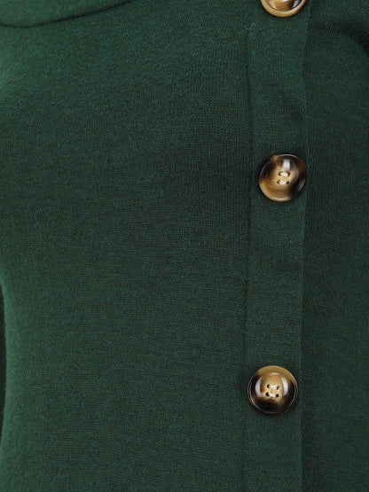 Pull fin à boutons décoratifs - Vert foncé - 3
