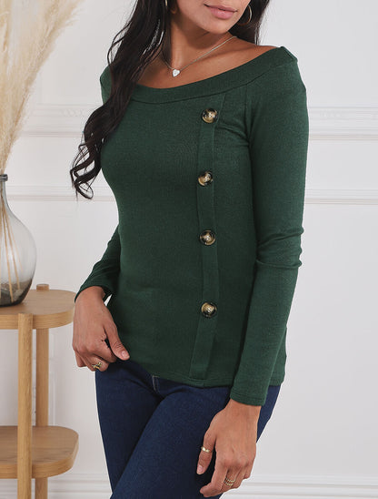 Pull fin à boutons décoratifs - Vert foncé - 4