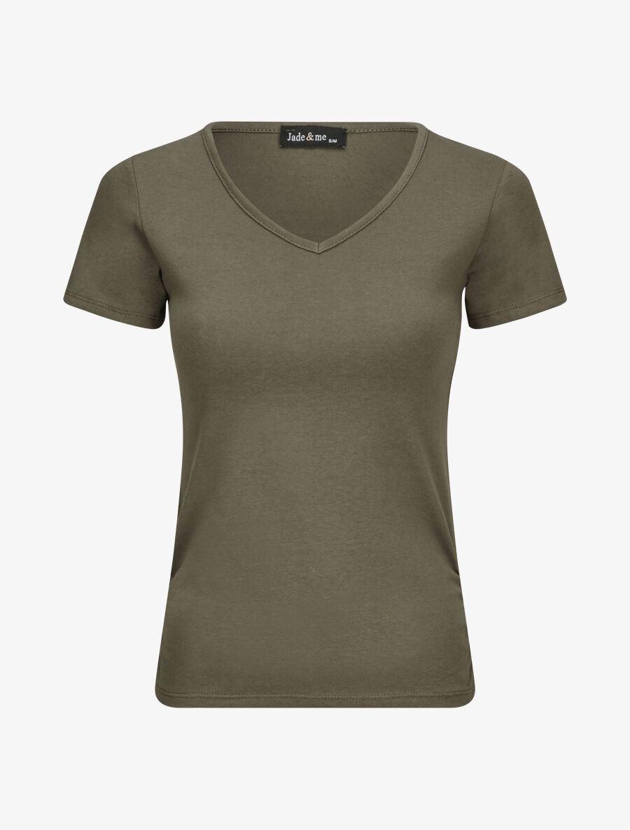 T-shirt à col V - Kaki - 4