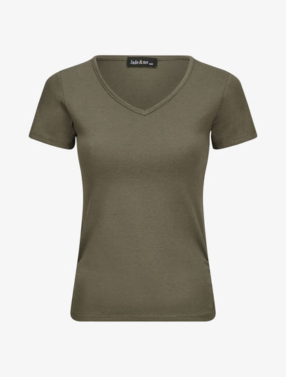 T-shirt à col V - Kaki - 4